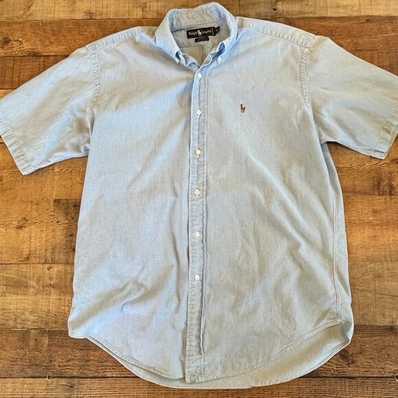 Ralph Lauren Blaire Light Wash Chambray Button Front Shirt Short Sleeves Medium - Picture 7 of 8